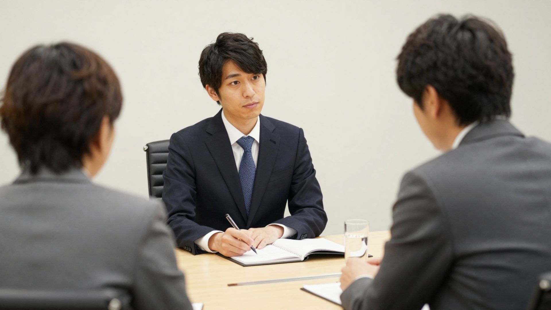 メモを取りながら話を聞く男性