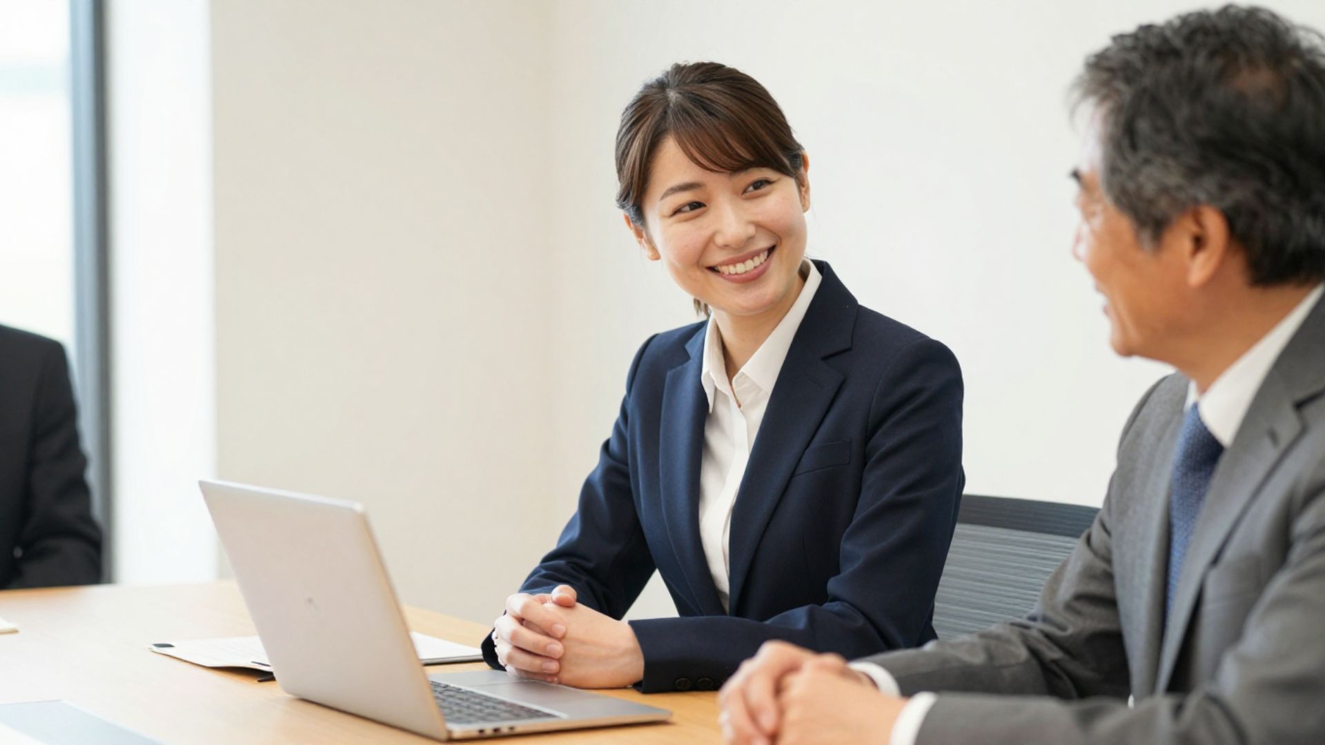 笑顔で商談するビジネスパーソン